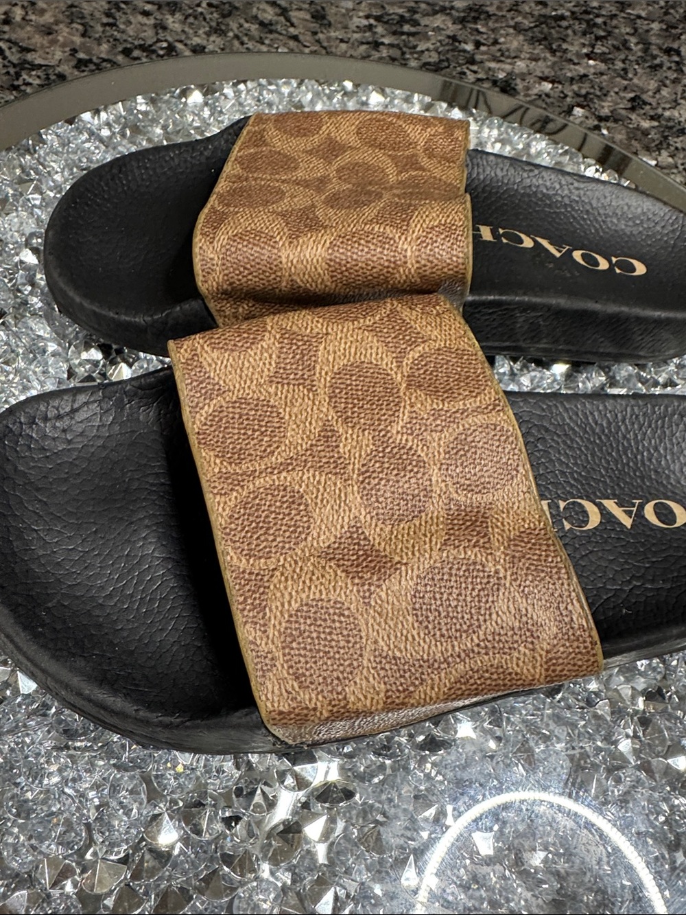 Coach Brown Monogram Slide Sandals with Black Footbed EUC 6 - Picture 5 of 11